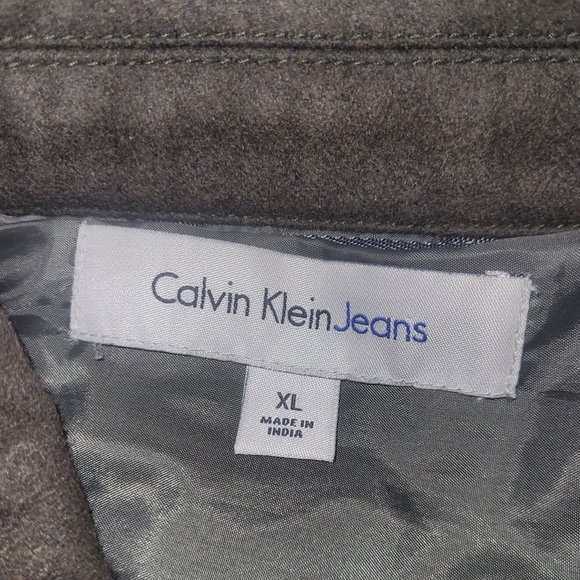 Calvin Klein Men's Classic Olive Wool Blend and Black Faux Leather Car Coat XL - Picture 5 of 7